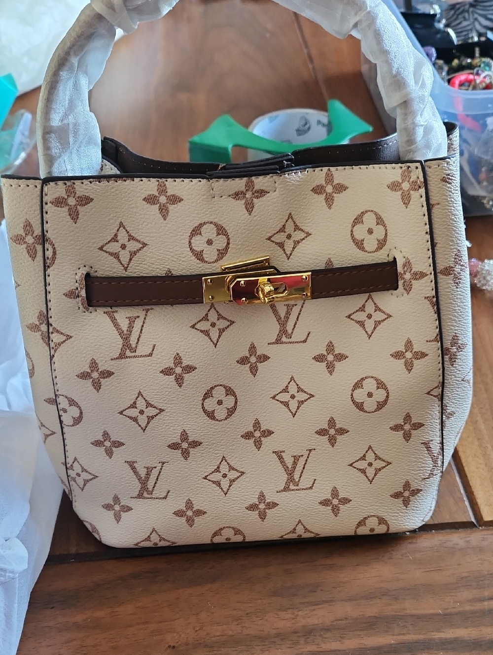 Fashion to Figure Cream and Brown Mini Logo Satchel